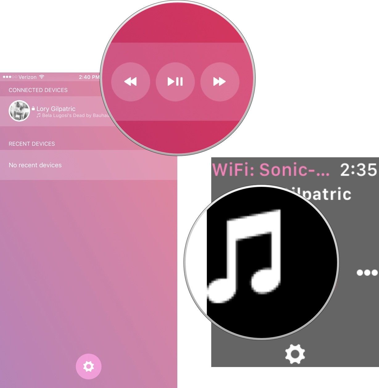 Коснитесь элементов управления воспроизведением на iPhone или нажмите «Музыка» на Apple Watch.
