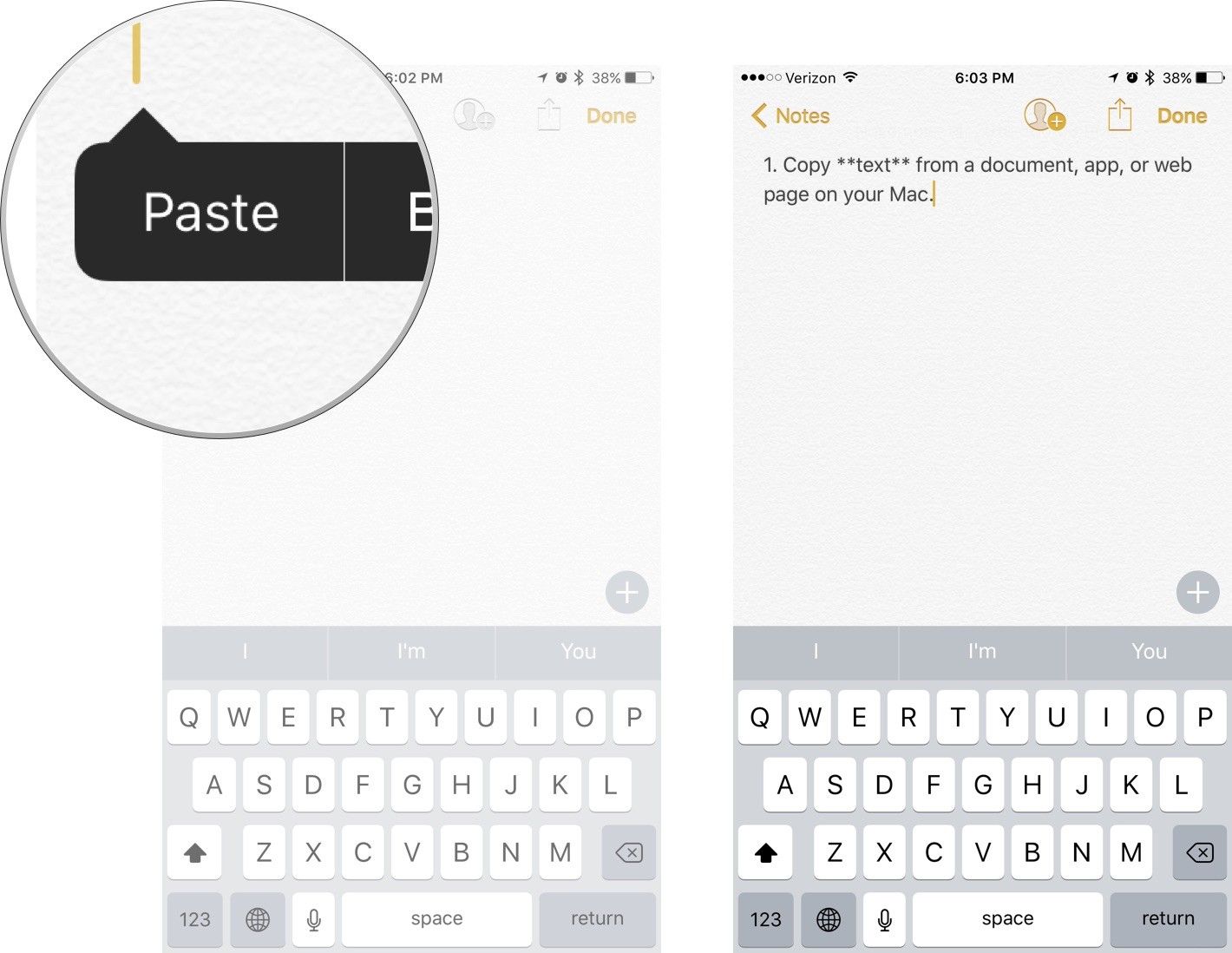 Вставить текст на iPhone