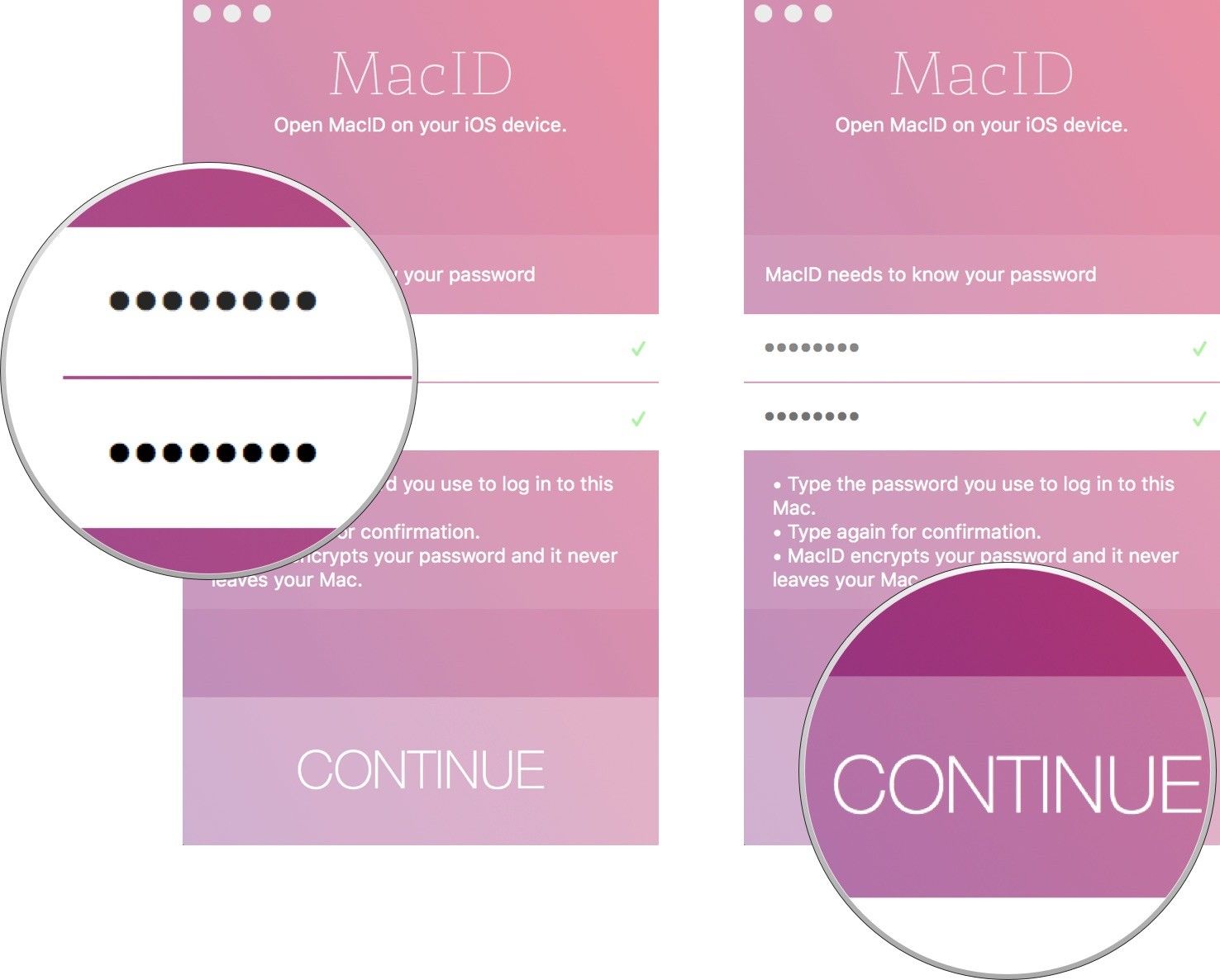 Введите свой Mac's login password on Mac ID on Mac, then click Continue