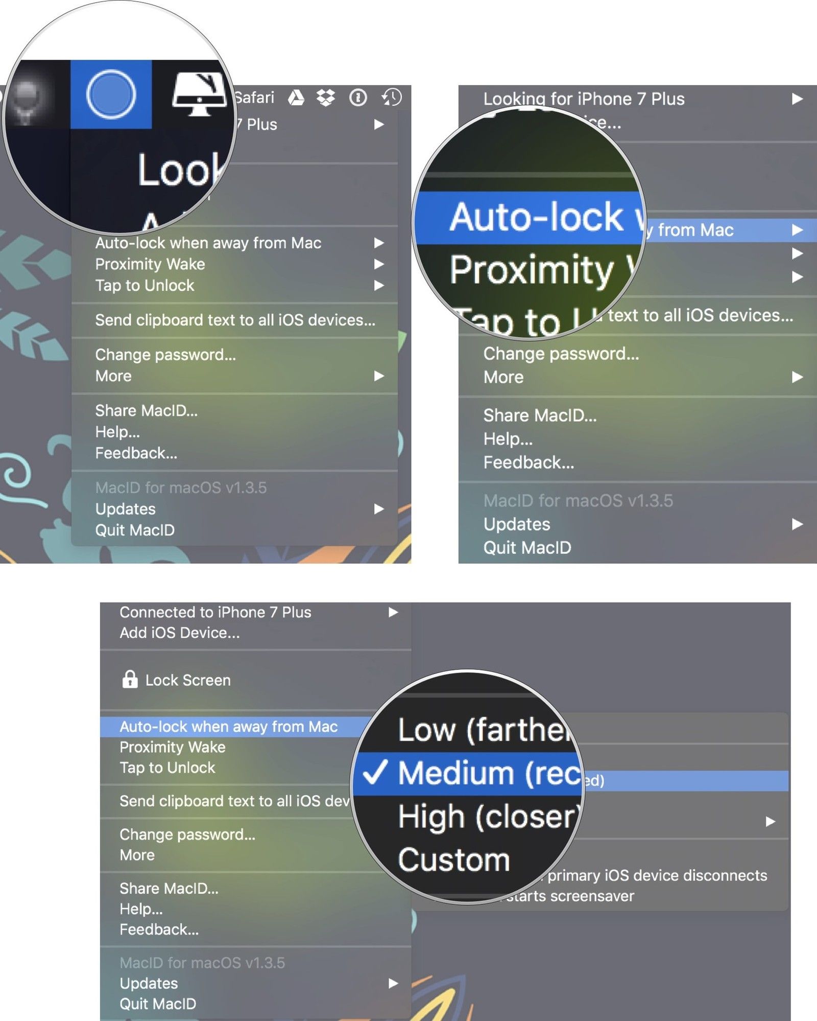 Нажмите Mac ID в строке меню, затем нажмите «Автоблокировка», затем выберите расстояние