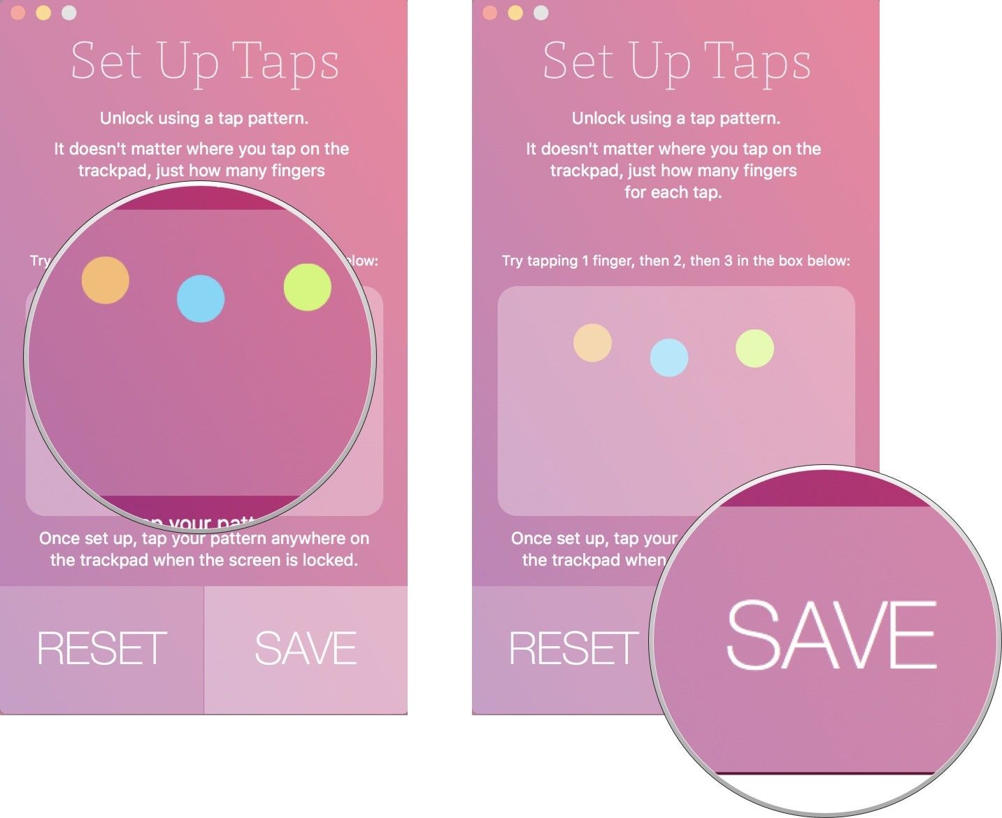 Нажмите на виртуальную сенсорную панель в шаблоне, затем нажмите «Сохранить».