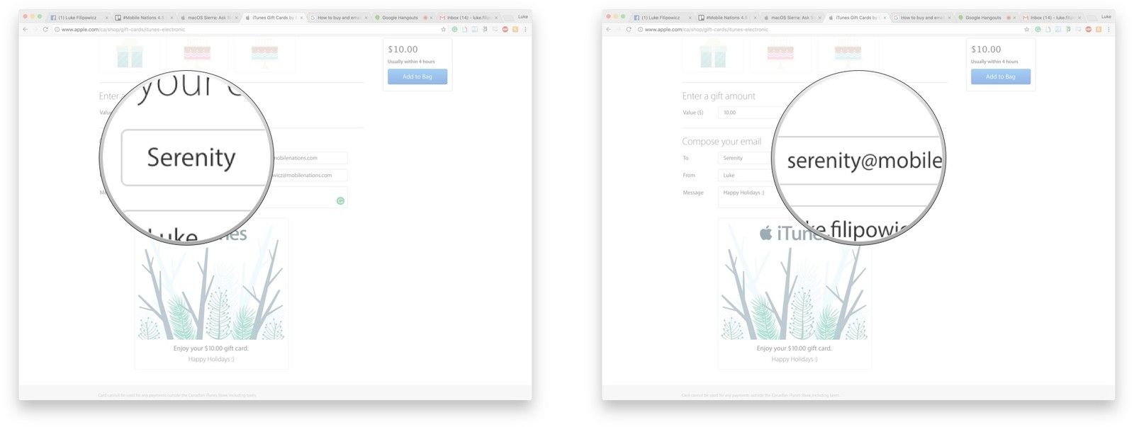 Введите имя получателя, а затем введите адрес электронной почты получателя.