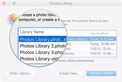 Выбор библиотеки фотографий MacOS