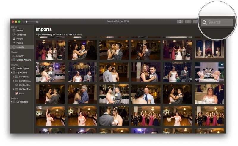 macOS Окно поиска импорта фотографий из Мохаве