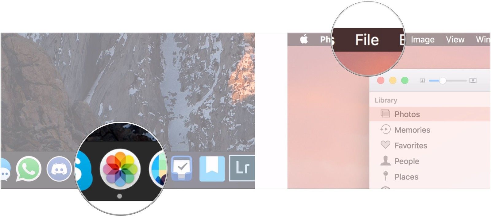 Откройте Фото, нажмите Файл