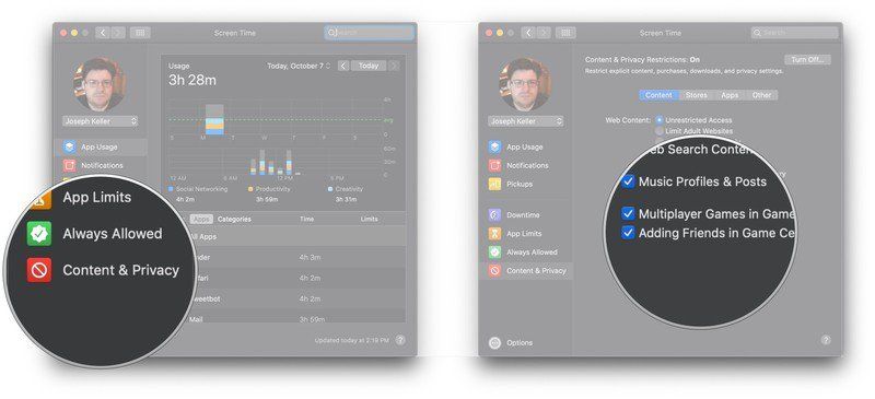 Нажмите Content & Privacy, установите флажки