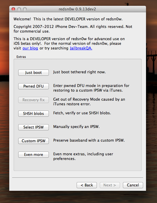 Экран redsn0w 0913 extras