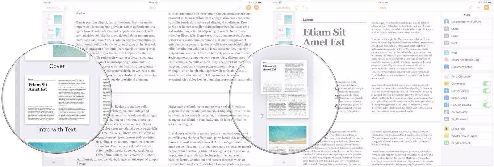 Выберите шаблон, нажмите, удерживайте, перетащите, чтобы переместить страницу