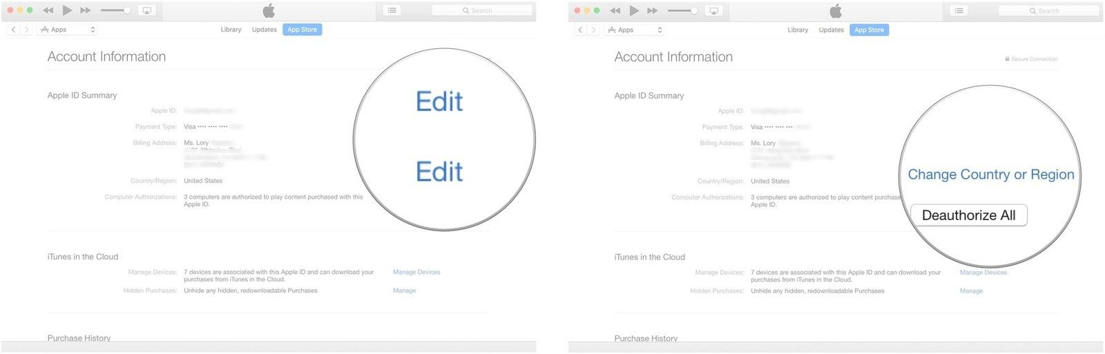 Нажмите на Изменить, нажмите на Изменить страну или регион