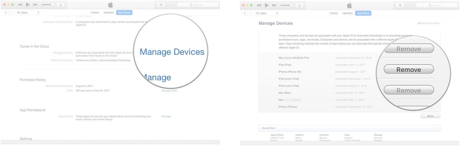 Нажмите «Управление устройствами», затем нажмите «Отменить».