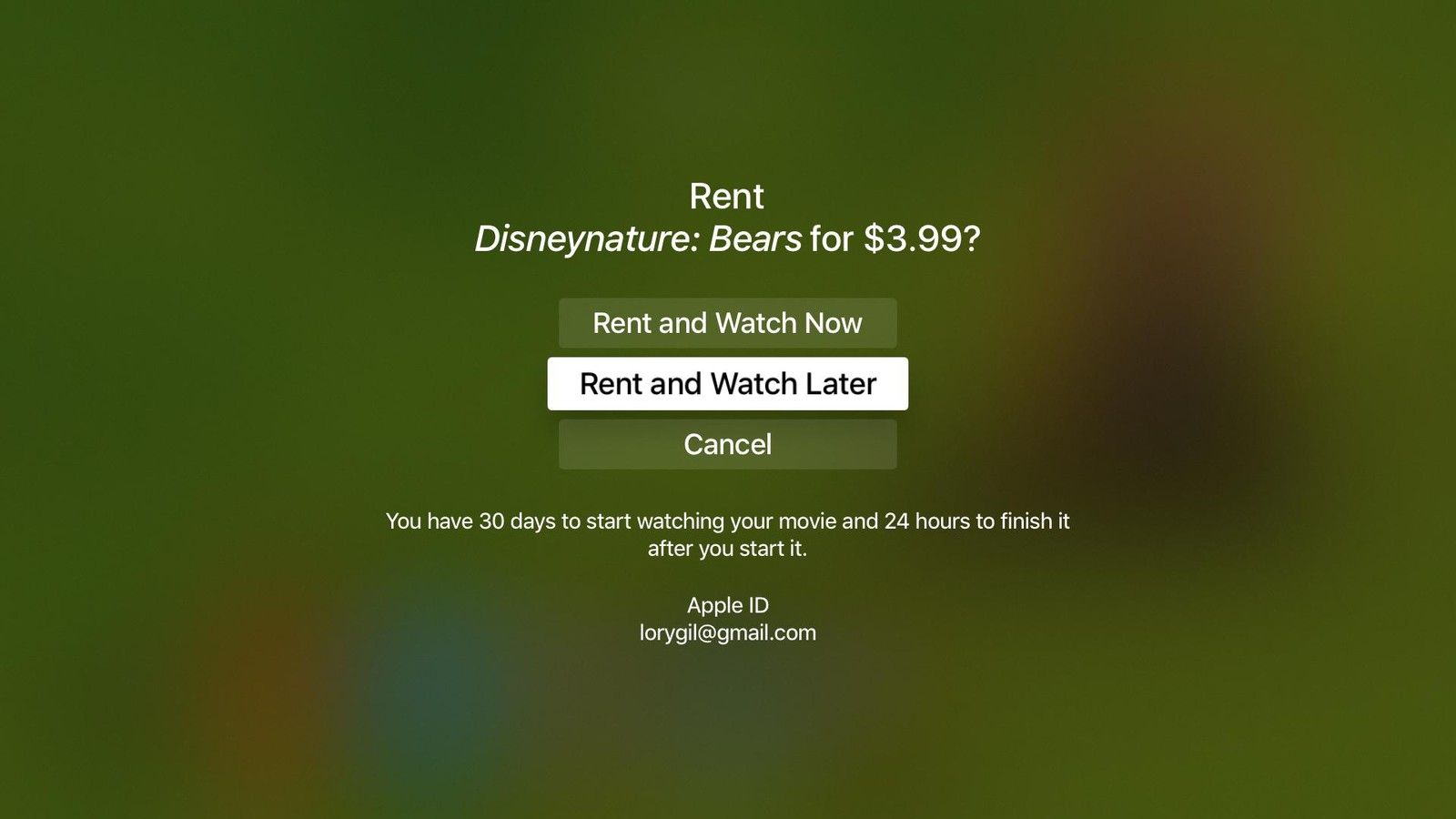 Подтверждение аренды на Apple TV