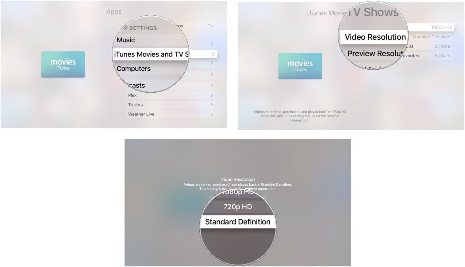 Изменение разрешения видео на Apple TV