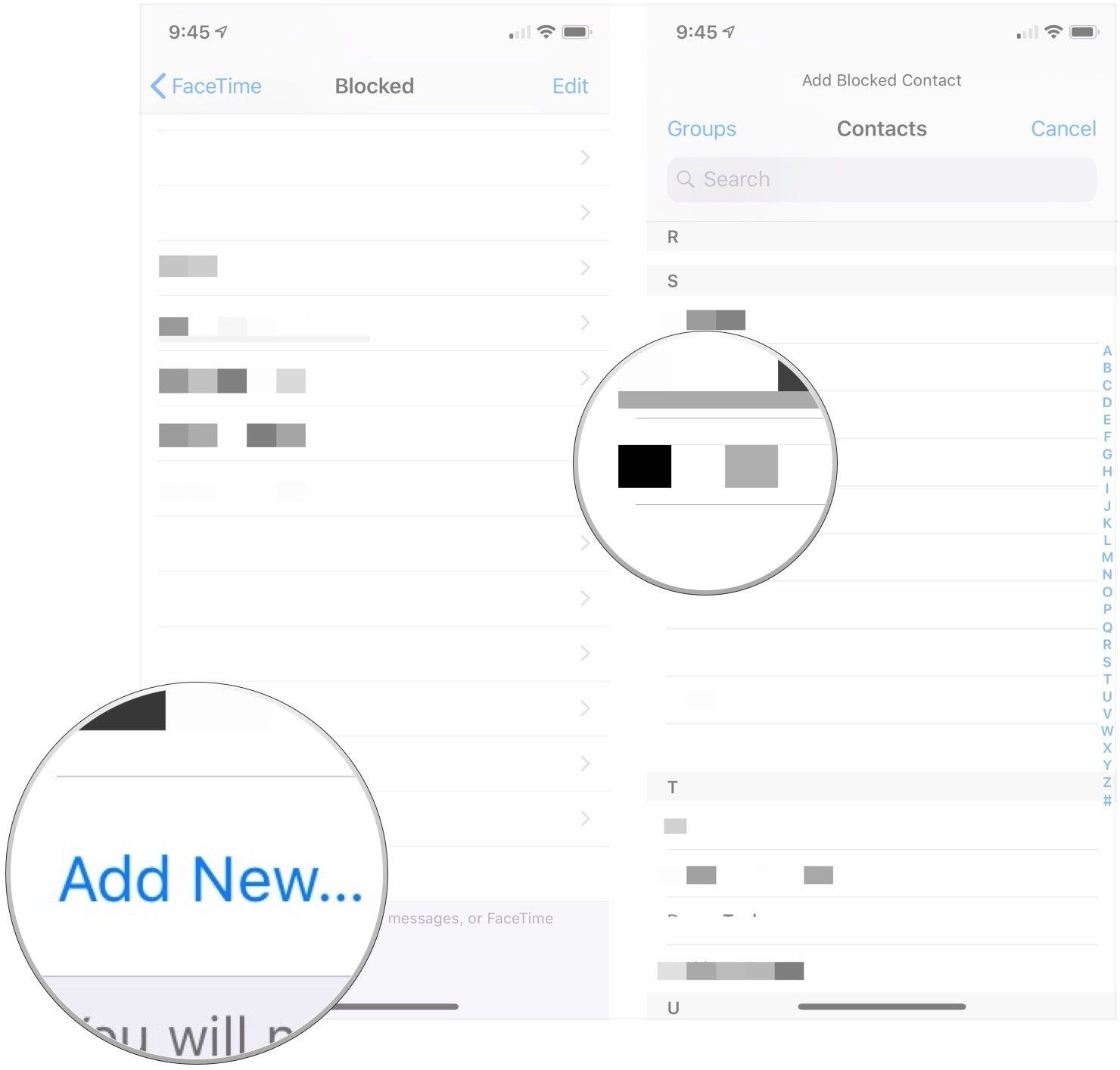 Нажмите Добавить новый ..., нажмите на контакт