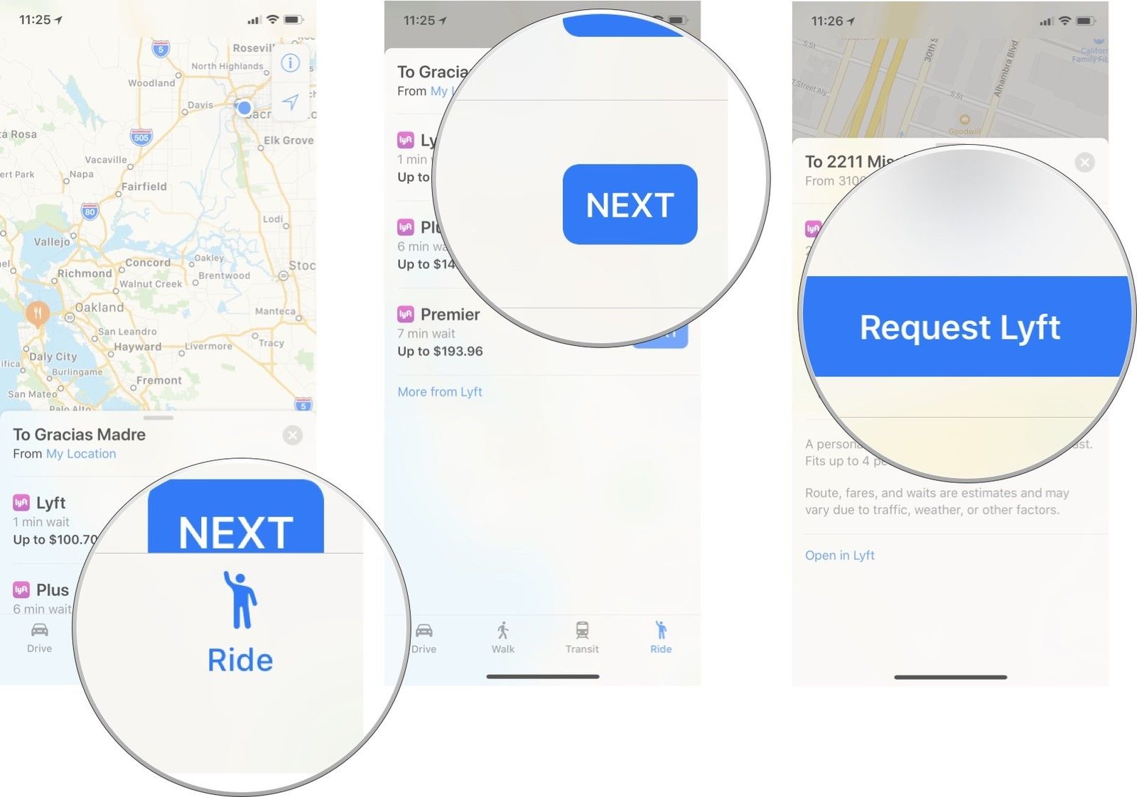 Нажмите Ride, выберите поездку, нажмите Request Lyft