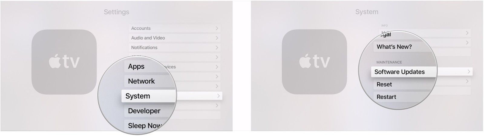 Нажмите Система, нажмите Обновления программного обеспечения.