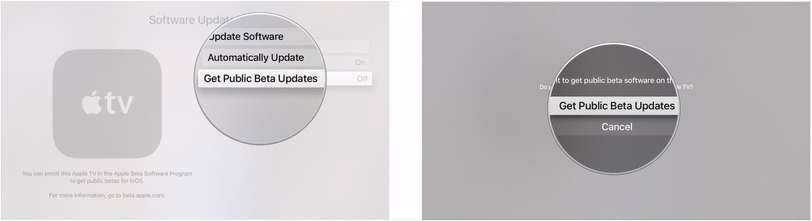 Включите Получить общедоступные бета-обновления, нажмите Получить общедоступные бета-обновления