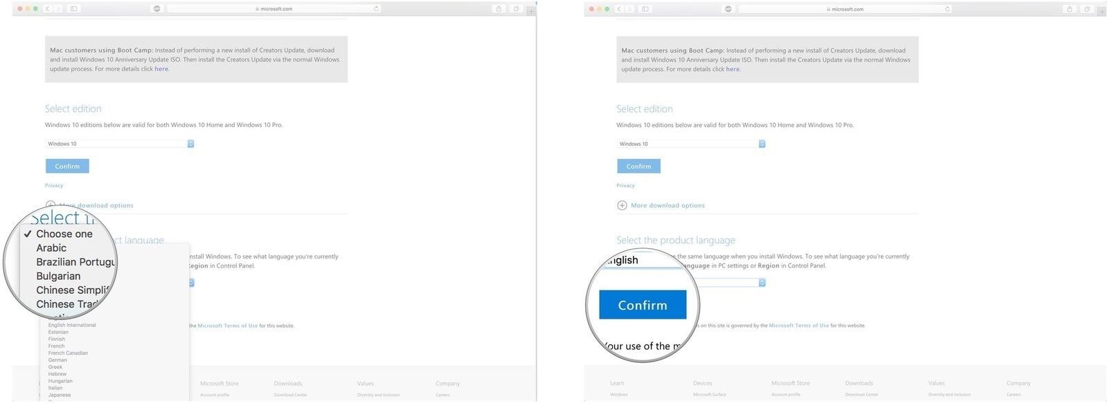 Выберите язык продукта и подтвердите