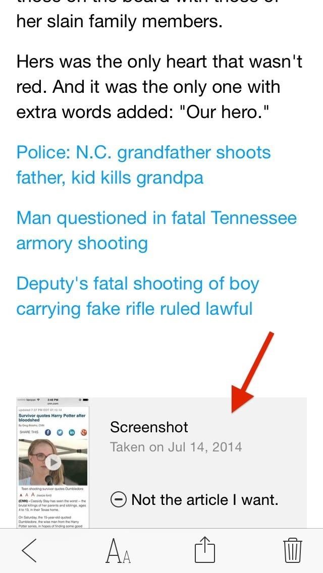 Снимки экрана - это самый быстрый способ сохранить полные статьи в Интернете для чтения в автономном режиме на вашем iPhone