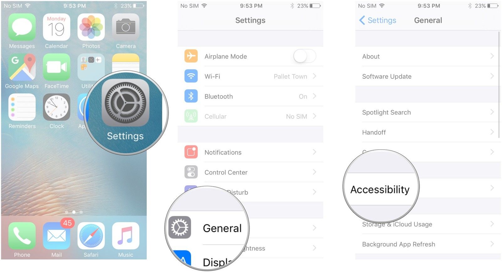 Запустите настройки, нажмите «Общие», нажмите «Специальные возможности»