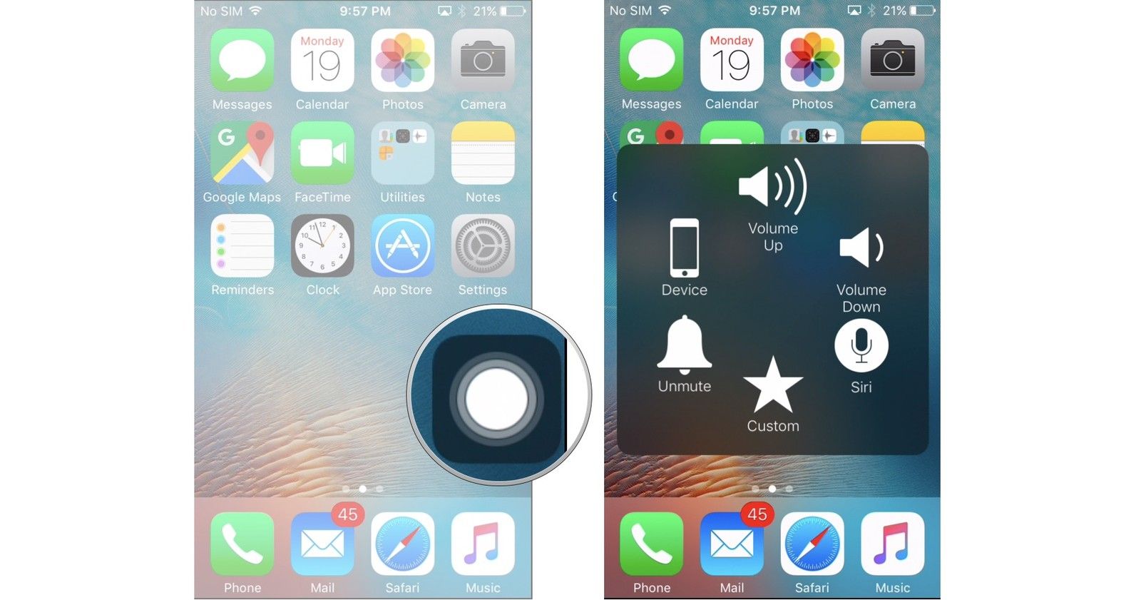 Нажмите на ярлык AssistiveTouch, выберите параметр