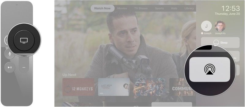 Активируйте Центр управления, нажмите кнопку AirPlay