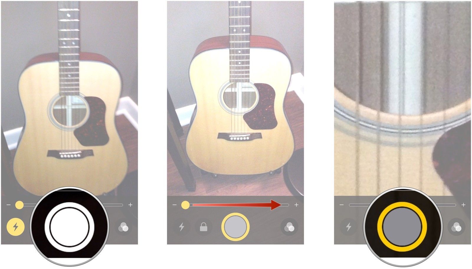 Нажмите кнопку «Стоп-кадр», нажмите и перетащите ползунок, чтобы увеличить или уменьшить масштаб, снова нажмите кнопку «Стоп-кадр».