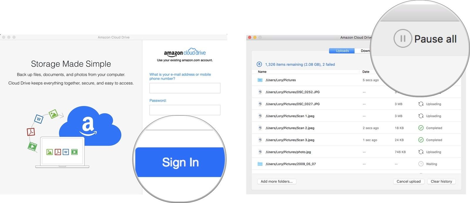 Загрузка фотографий с компьютера на Amazon Cloud Drive