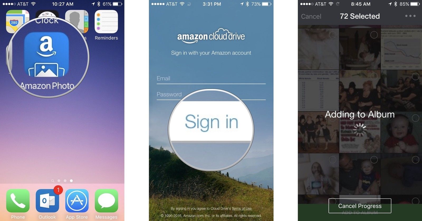 Вход в приложение Amazon Photos