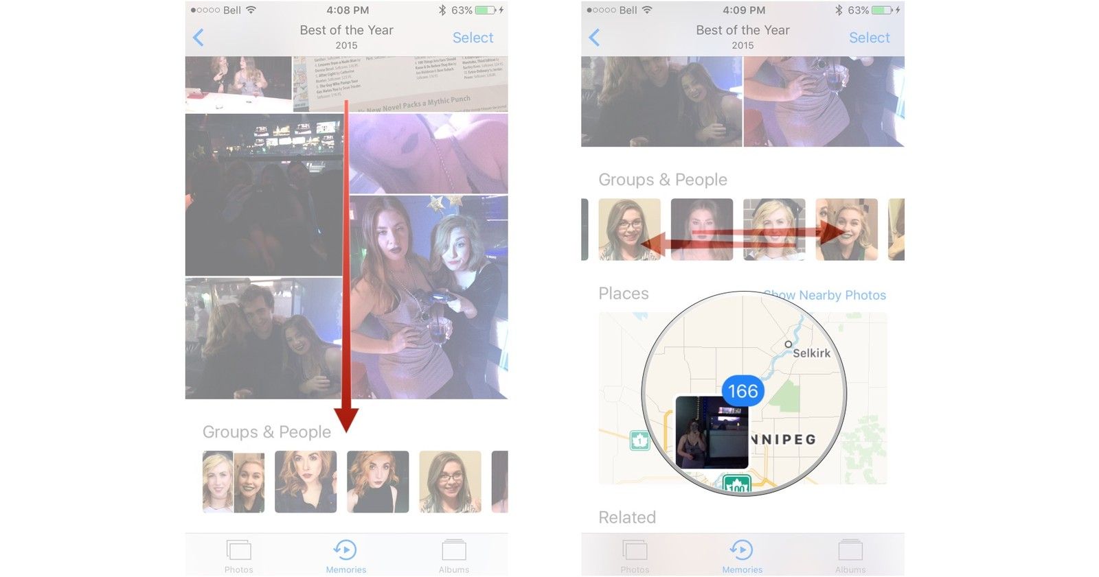Начните прокрутку вниз, пока не увидите раздел «Места», а затем нажмите на карту, чтобы увидеть, где были сняты все эти фотографии.