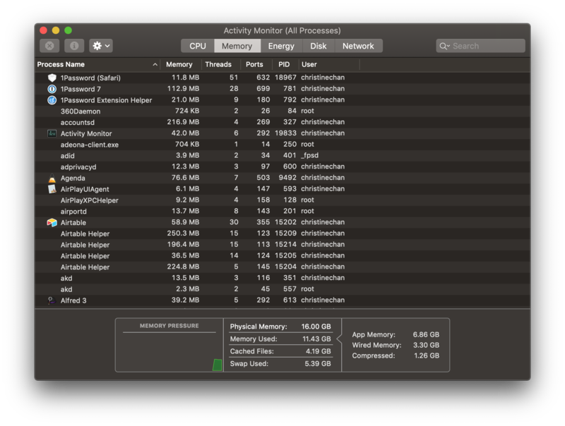 MacOS Mojave Activity Monitor