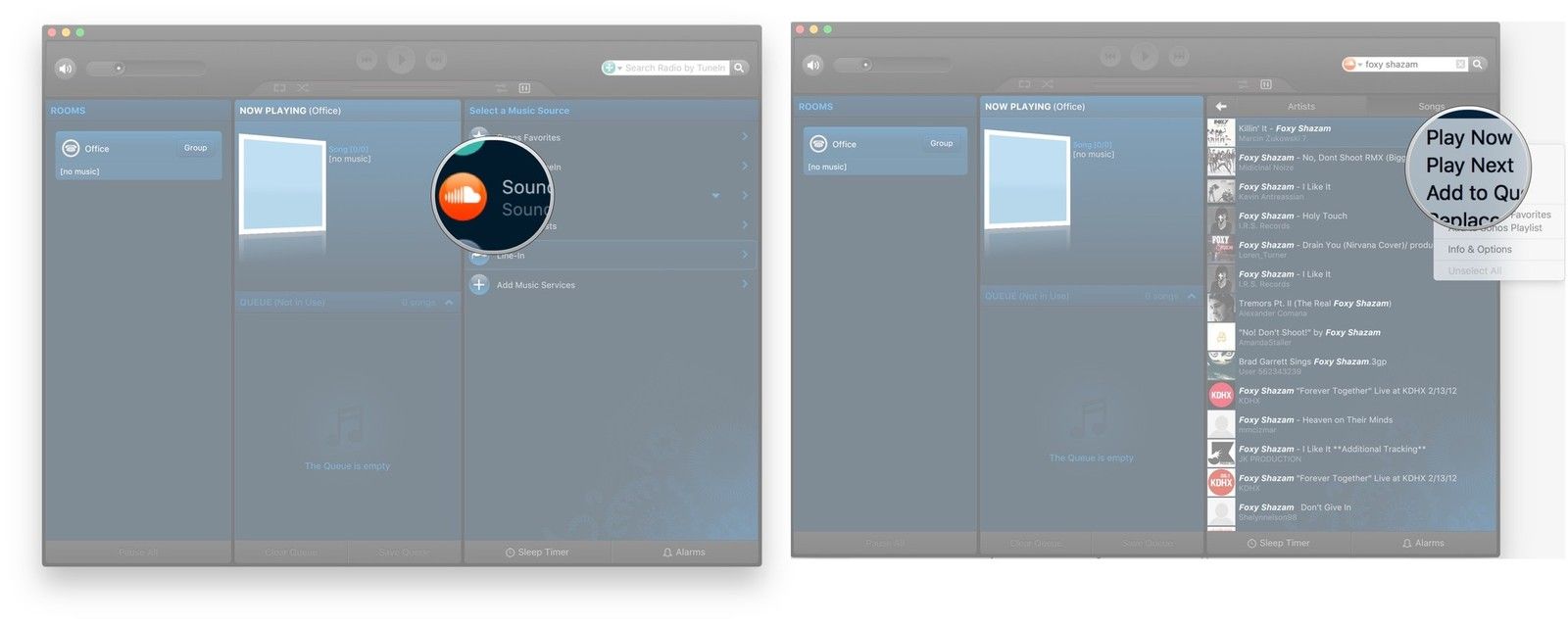 Нажмите музыкальный сервис, найдите выбор, нажмите стрелку выпадающего меню, выберите время воспроизведения