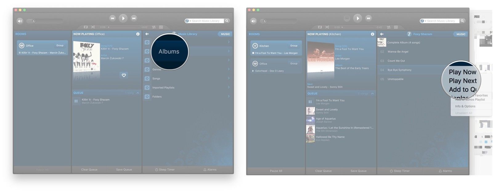 Просмотрите категории или найдите песню или альбом, щелкните раскрывающийся список и выберите время для воспроизведения.