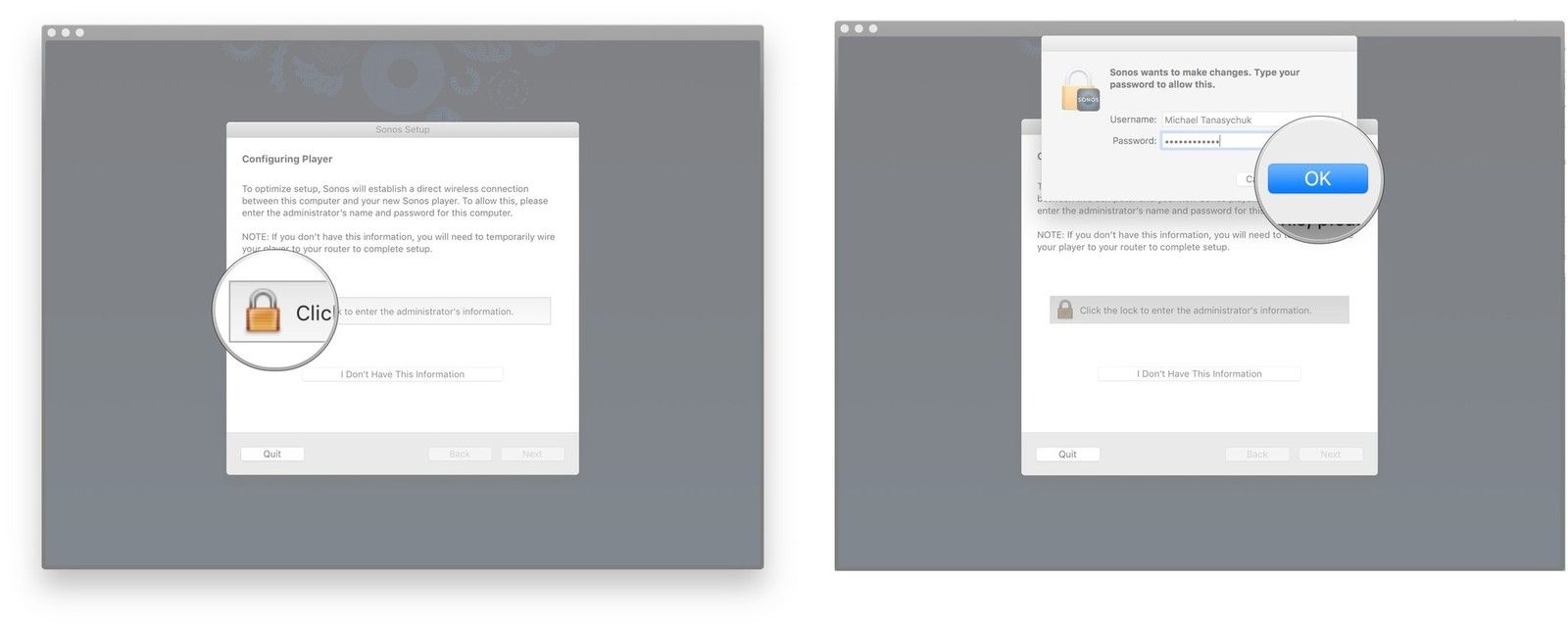 Нажмите на замок, введите администратора's name and password, click OK