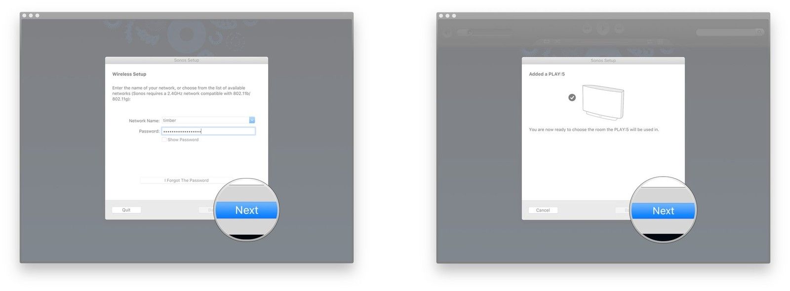 Введите имя и пароль вашей сети Wi-Fi, нажмите Далее, нажмите Далее