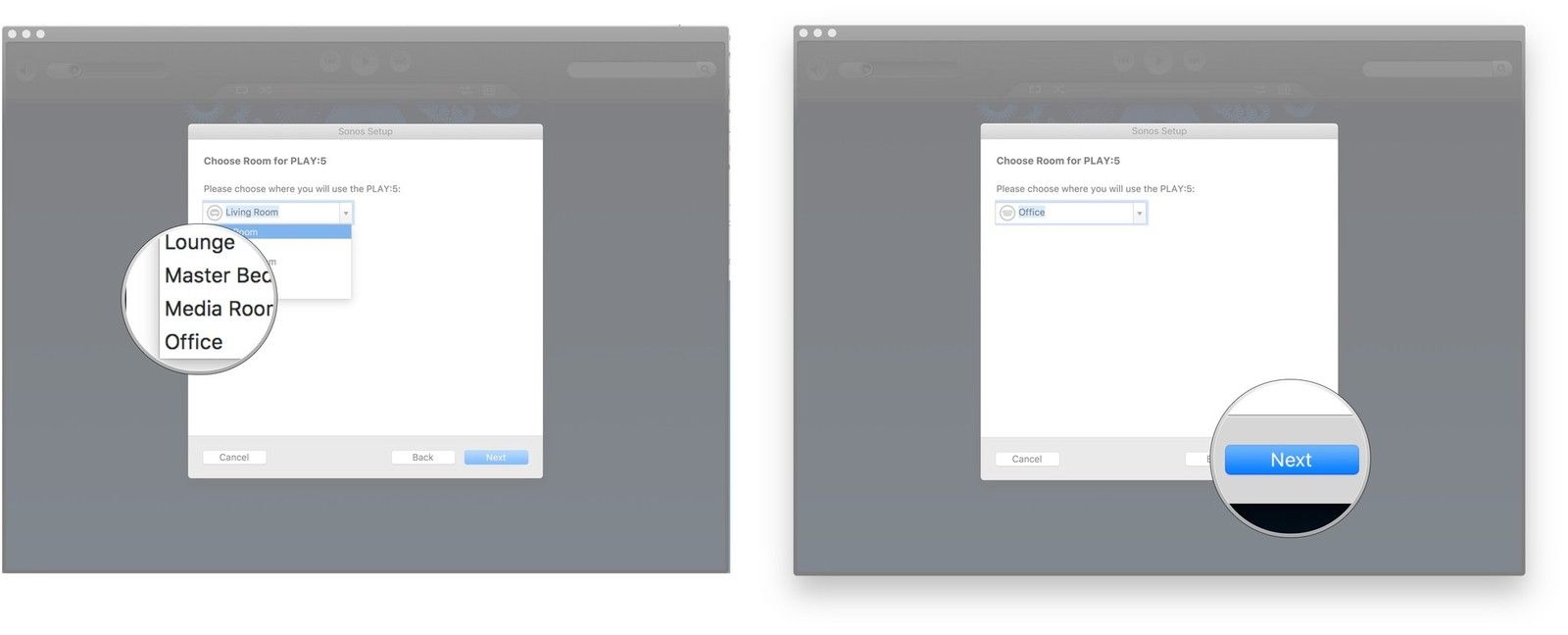 Нажмите на выпадающее меню, выберите комнату, нажмите Далее.