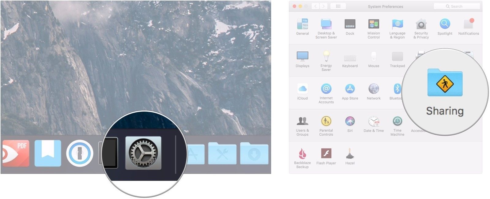 Откройте Системные настройки, нажмите «Общий доступ»