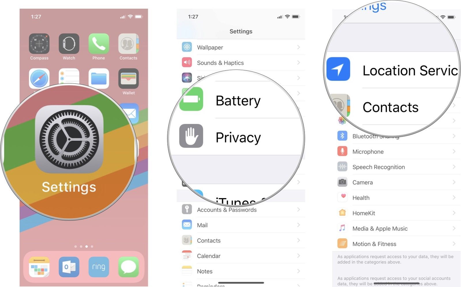 Откройте «Настройки», нажмите «Конфиденциальность», затем нажмите «Службы местоположения».