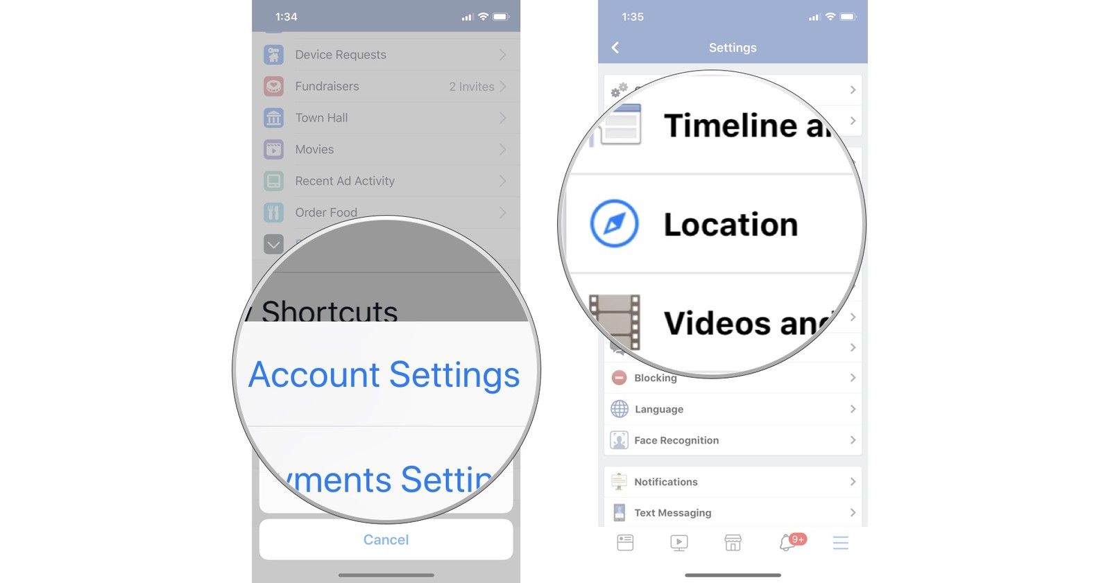 Нажмите «Настройки учетной записи», затем нажмите «Местоположение».
