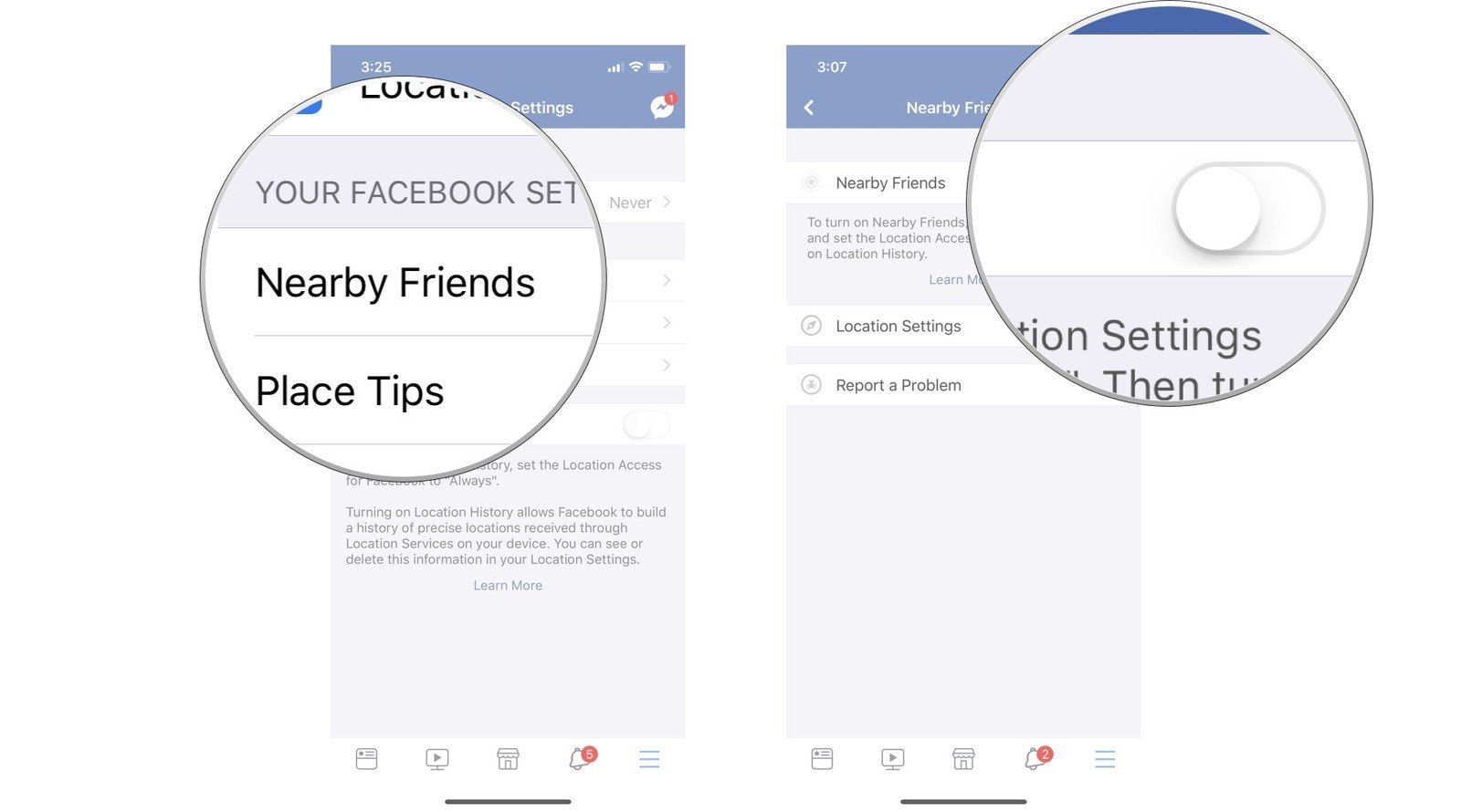 Нажмите «Рядом друзья», затем выключите «Рядом друзья»