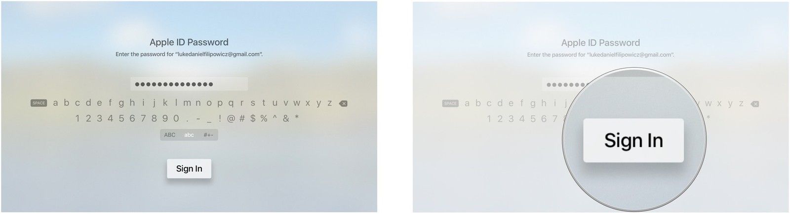 Введите свой пароль Apple ID и затем выберите &laquo;Войти&raquo;.