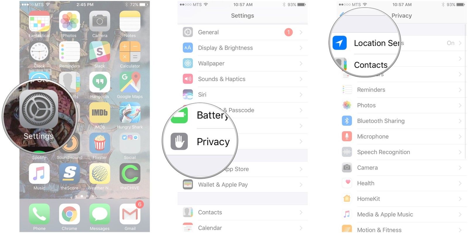 Запустите настройки, нажмите &laquo;Конфиденциальность&raquo;, нажмите &laquo;Службы определения местоположения&raquo;