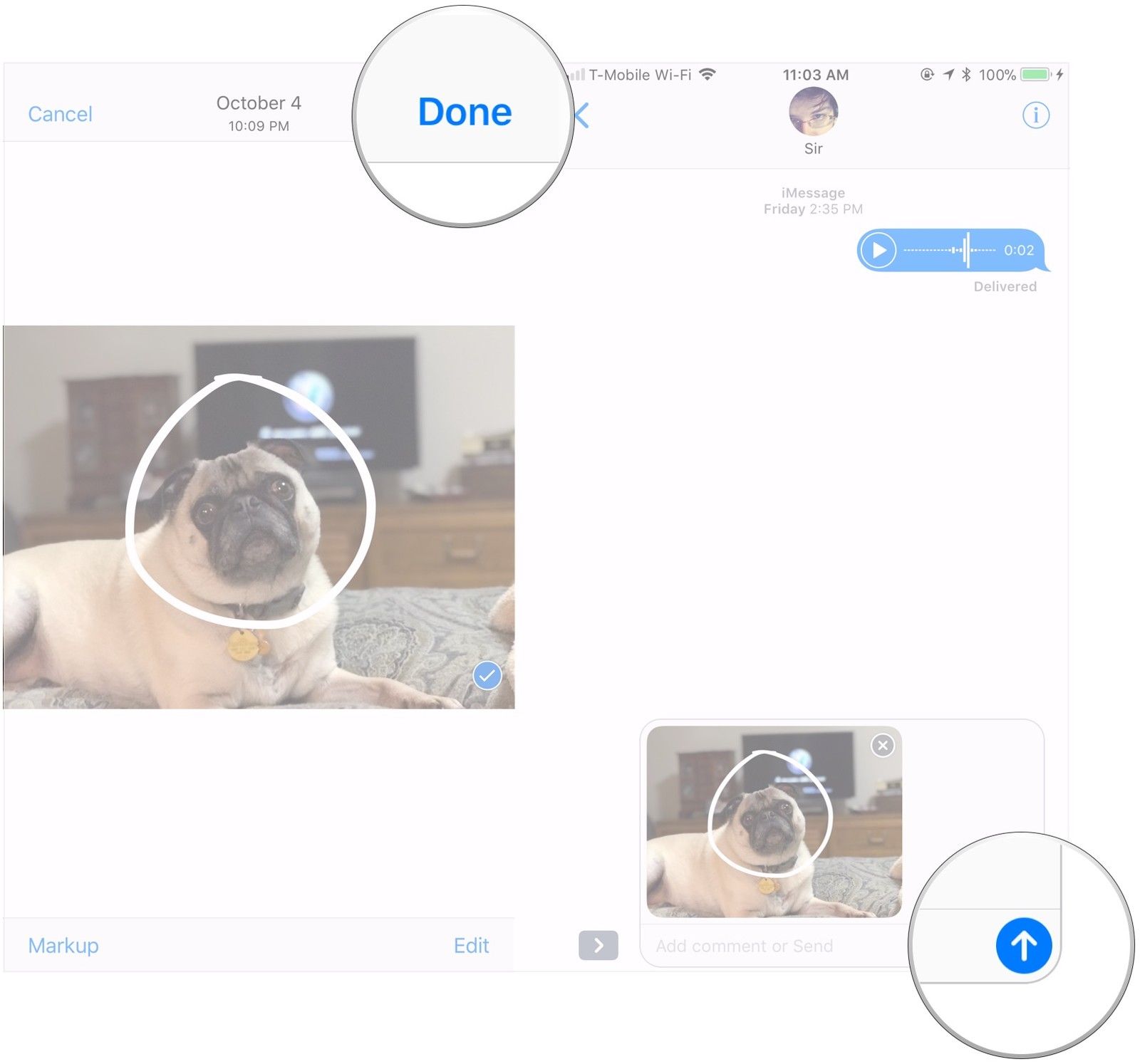 Нажмите Готово, нажмите Отправить