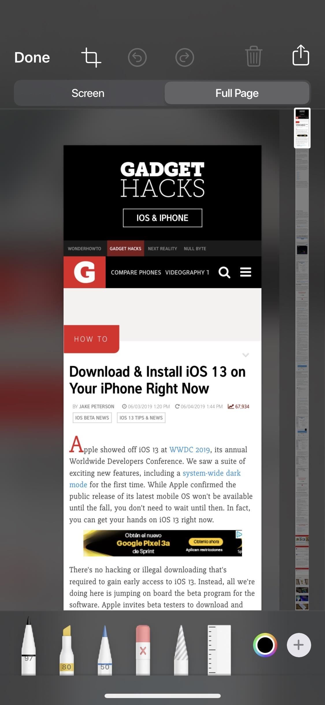 Как сделать скроллинг скриншотов целых веб-страниц в iOS 13's Safari for iPhone