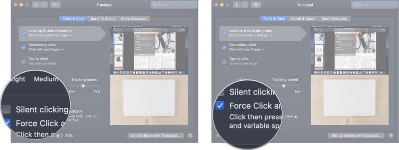 Снимите флажки, если вы не't want clicking sounds of haptic feedback when you Force click