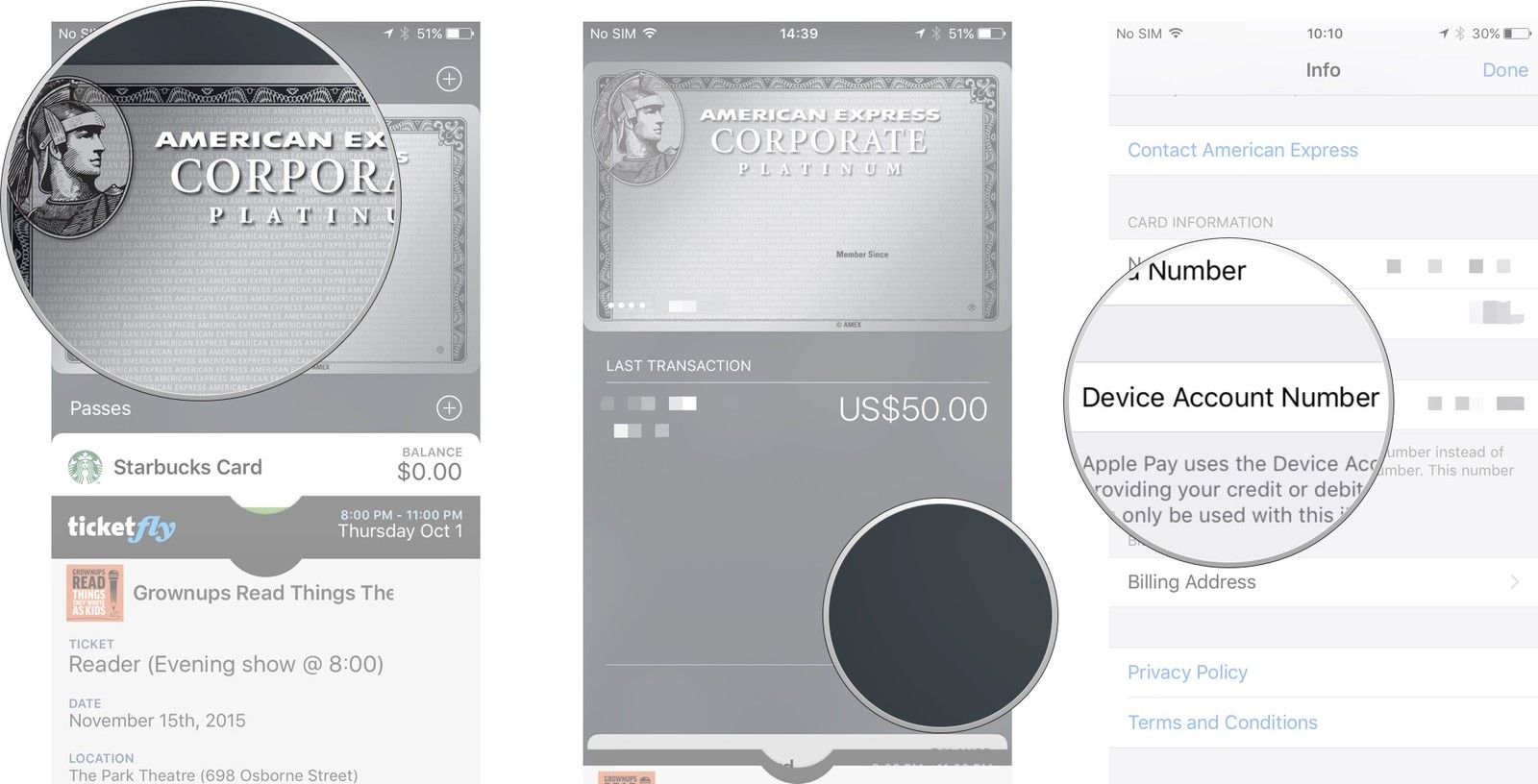 Запустите приложение «Кошелек», выберите карту, которой вы заплатили, нажмите кнопку «Информация» и укажите кассе последние четыре цифры номера счета вашего устройства.