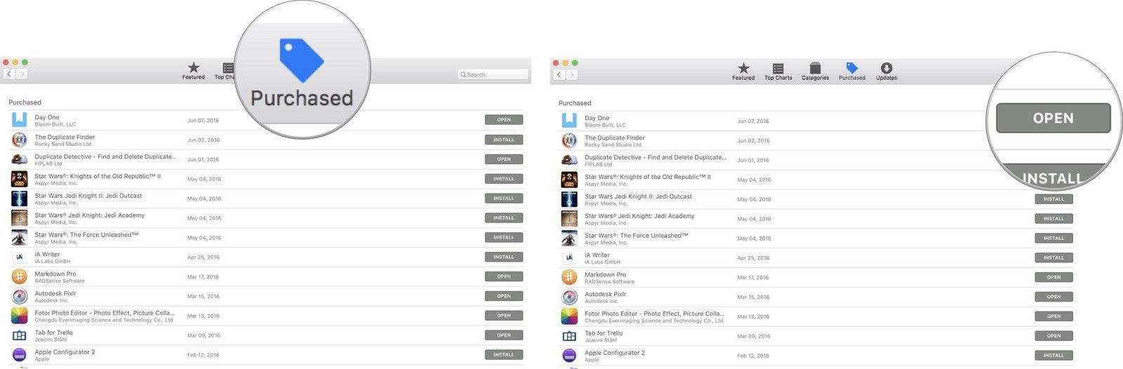 Поиск загруженного приложения с помощью промо-кода в Mac App Store