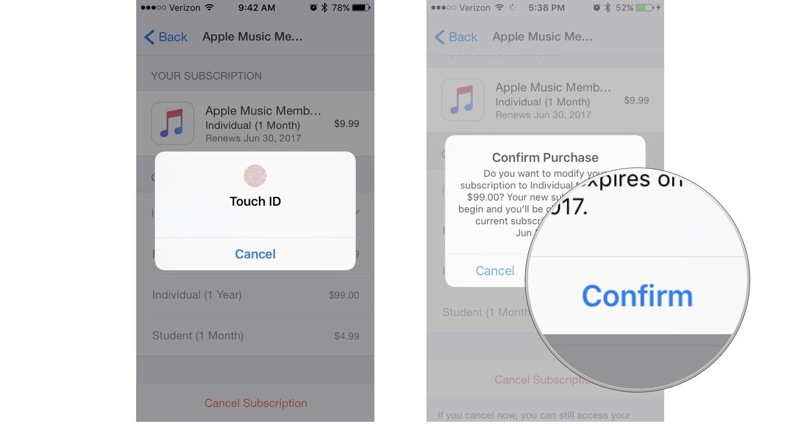 Введите свой Apple ID или Touch ID, затем нажмите «Подтвердить»
