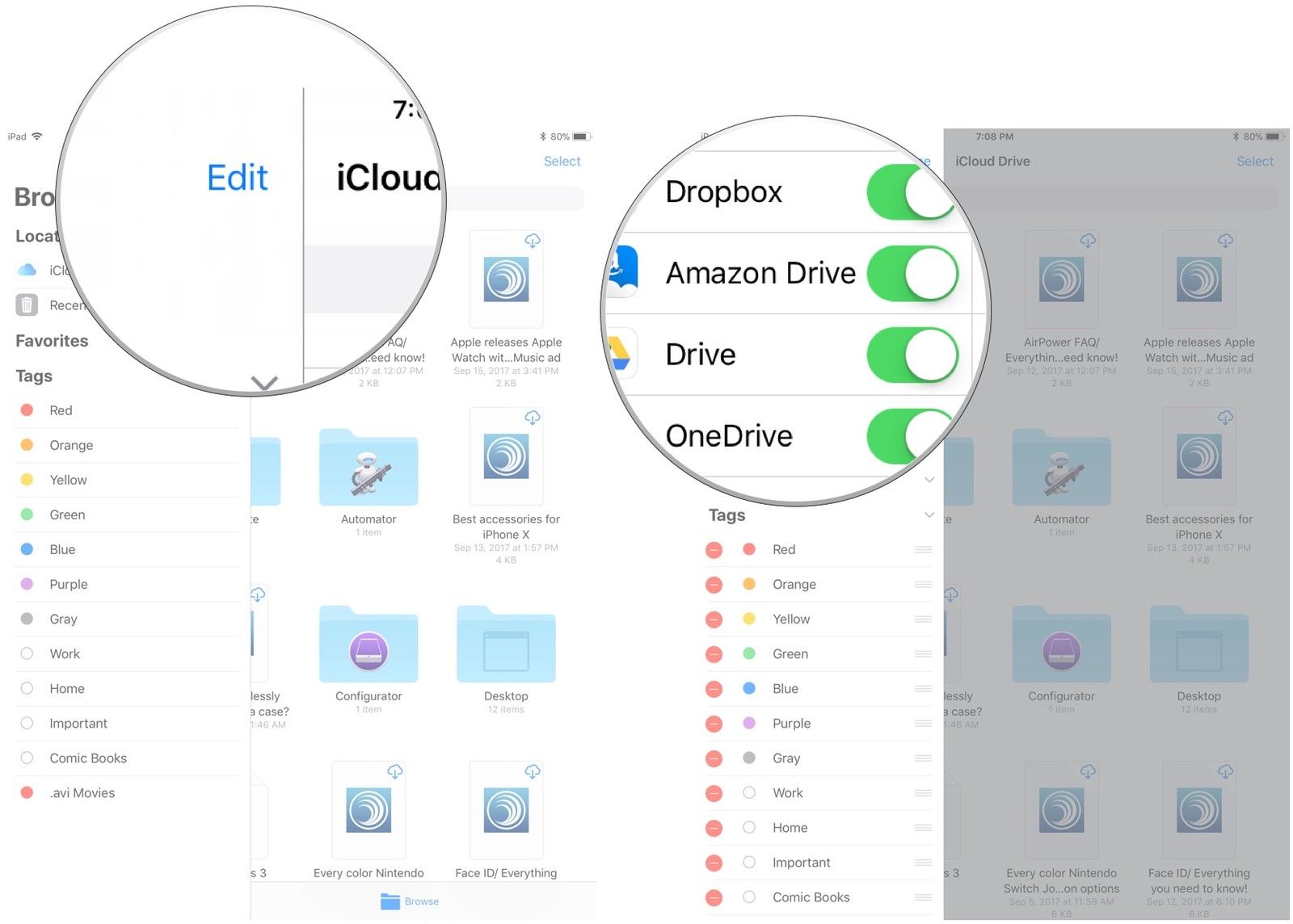 Нажмите «Изменить», затем включите службы