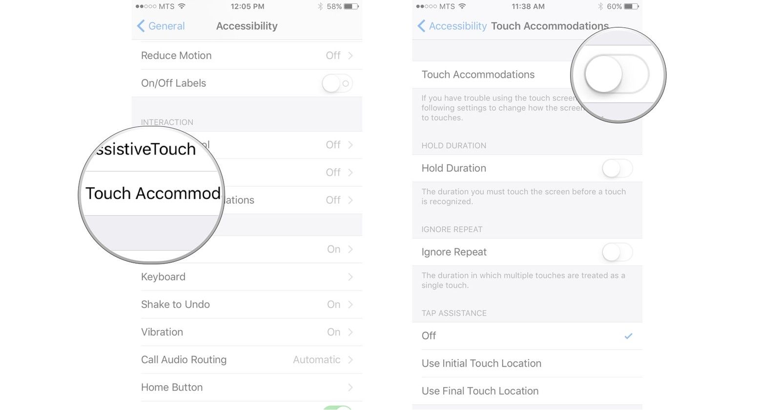 Нажмите Сенсорные помещения, нажмите переключатель рядом с Сенсорными номерами, чтобы включить его.
