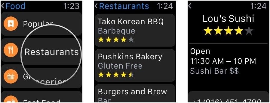 Поиск ближайшего бизнеса в Apple Maps на Apple Watch